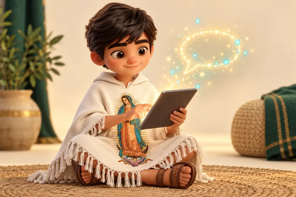 Juanito conversando con una aplicación de inteligencia artificial en una tableta